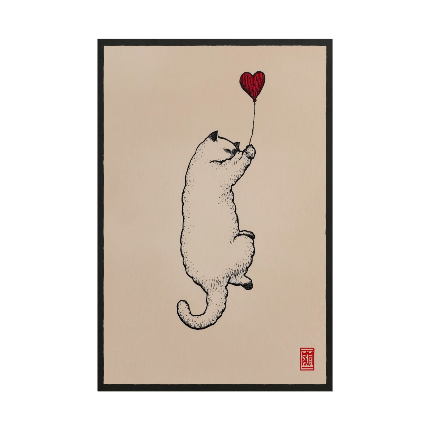 Cat with Heart Balloon