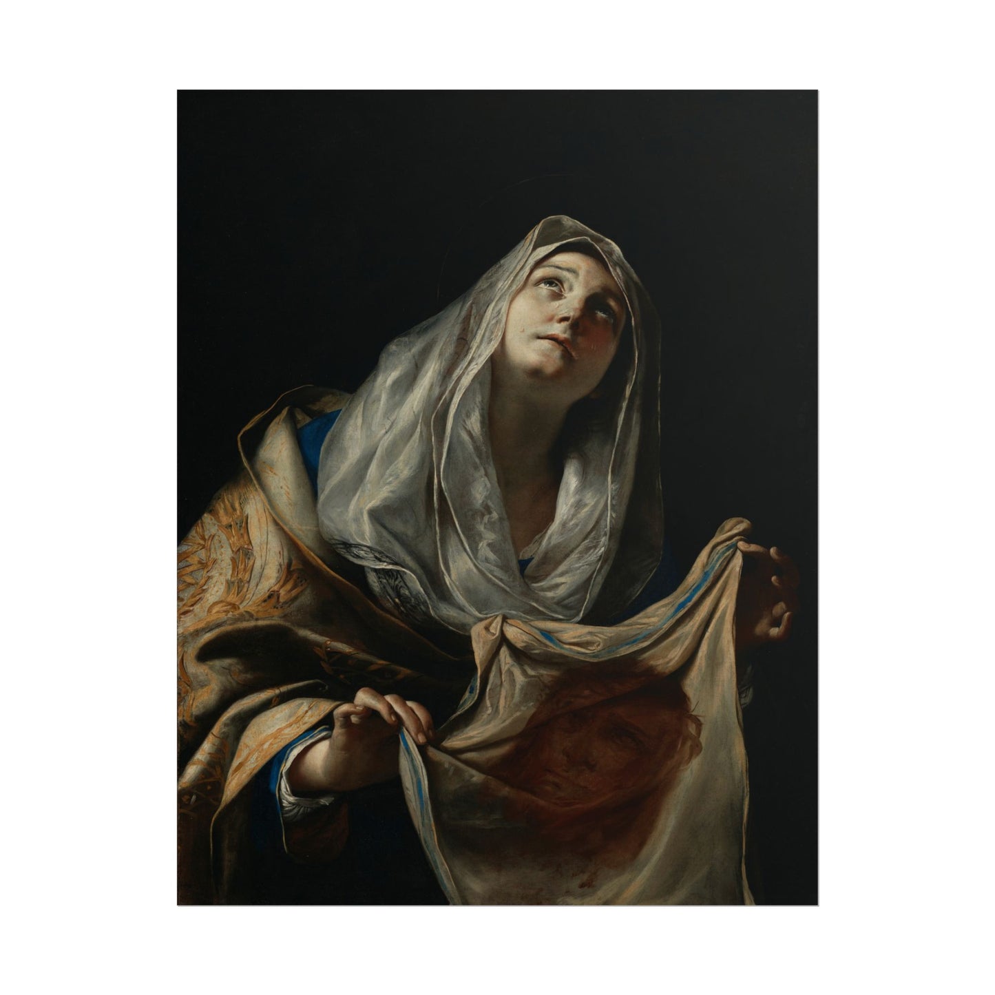Reverent portrayal of Saint Veronica holding a sacred veil.