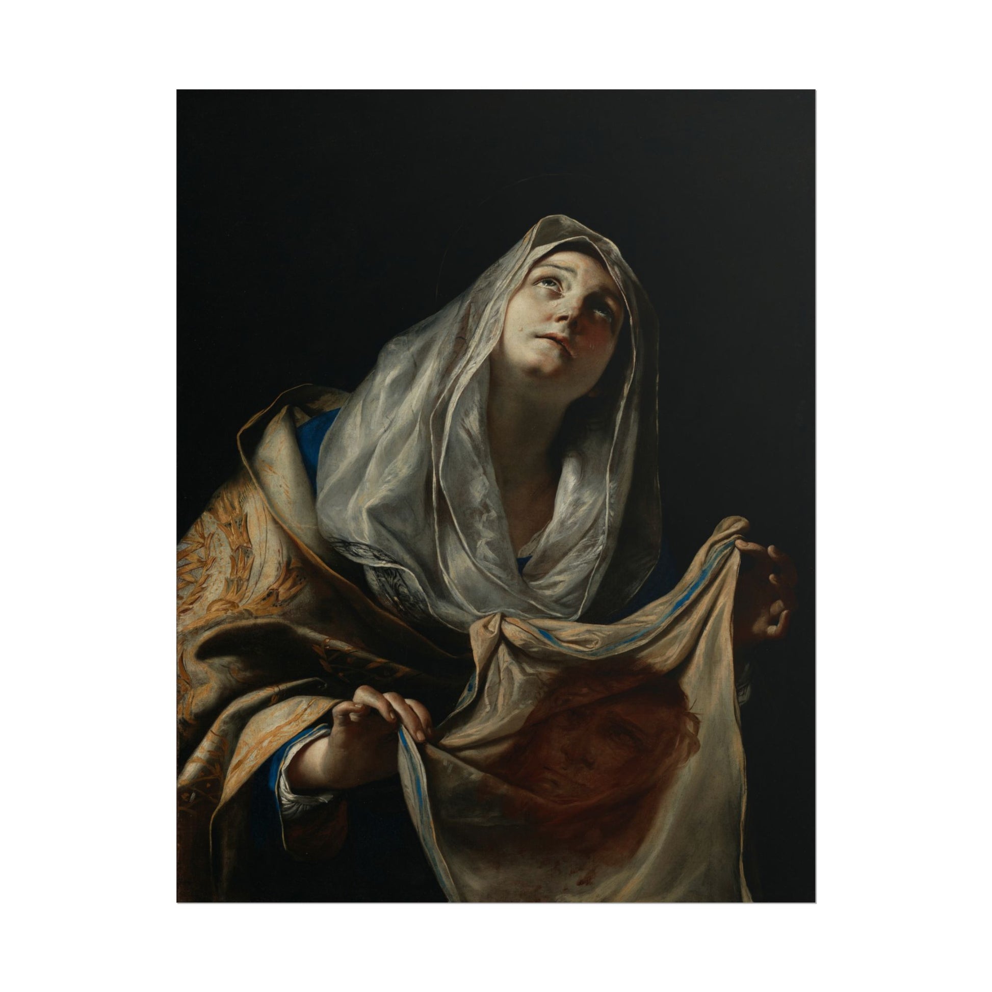 Reverent portrayal of Saint Veronica holding a sacred veil.