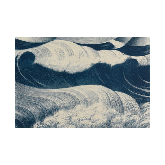 Dynamic waves in deep blue and white tones by C. R. W. Nevinson.