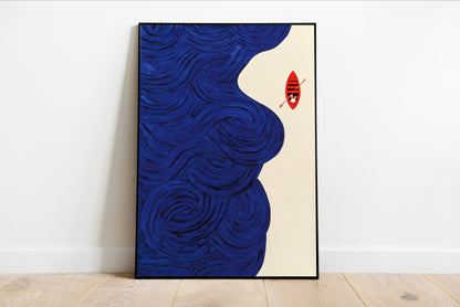 Blue Ocean Red Surfboard