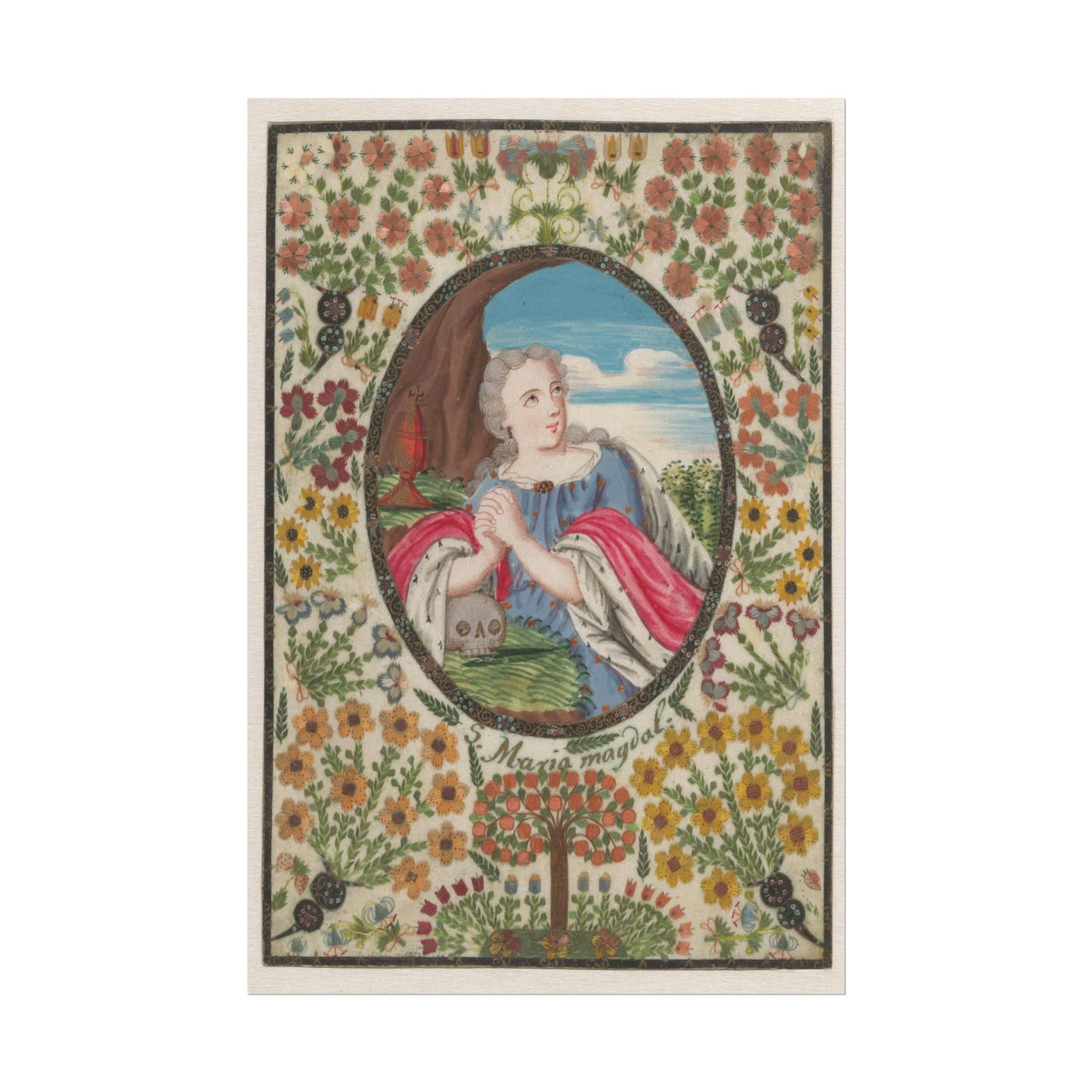 Mary Magdalene in Oval with Floral Border 12″×18″