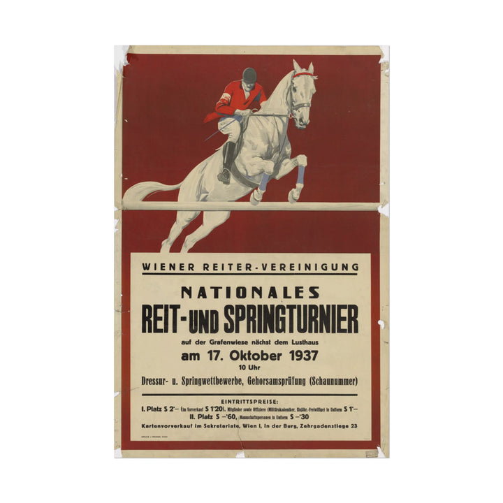 Equestrian competition poster featuring a rider jumping a horse.