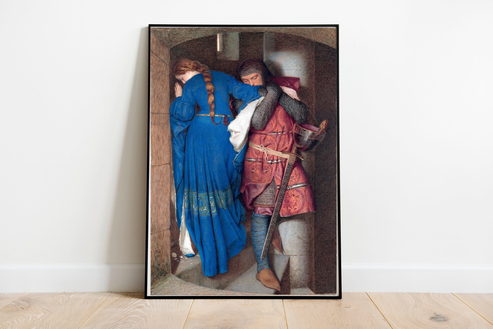 The Meeting on Turret Stairs poster by Frederick William Burton - Black frame wall art