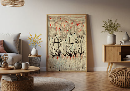 Neuron Drawing poster by Ramon Santiago y Cajal  - Neutral room decor with framed print