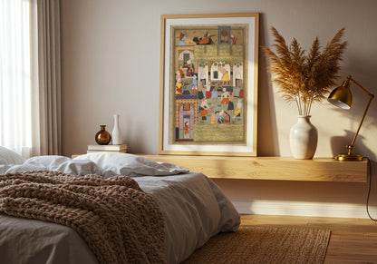 Firdausi and the Bathhouse Attendant poster by Sultan Muhammad - Neutral room decor with framed print