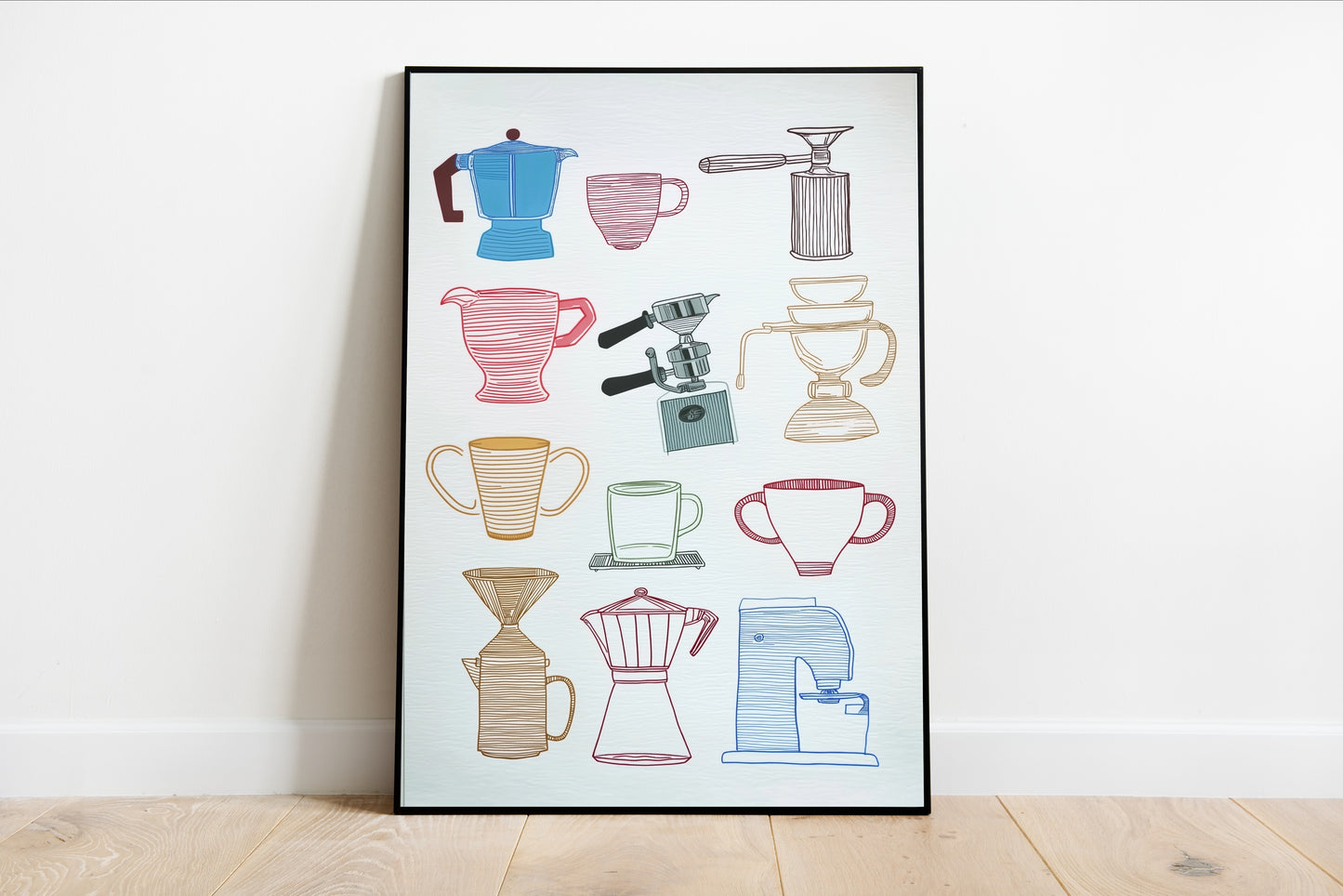 Hand-Drawn Coffee Pots and Mugs