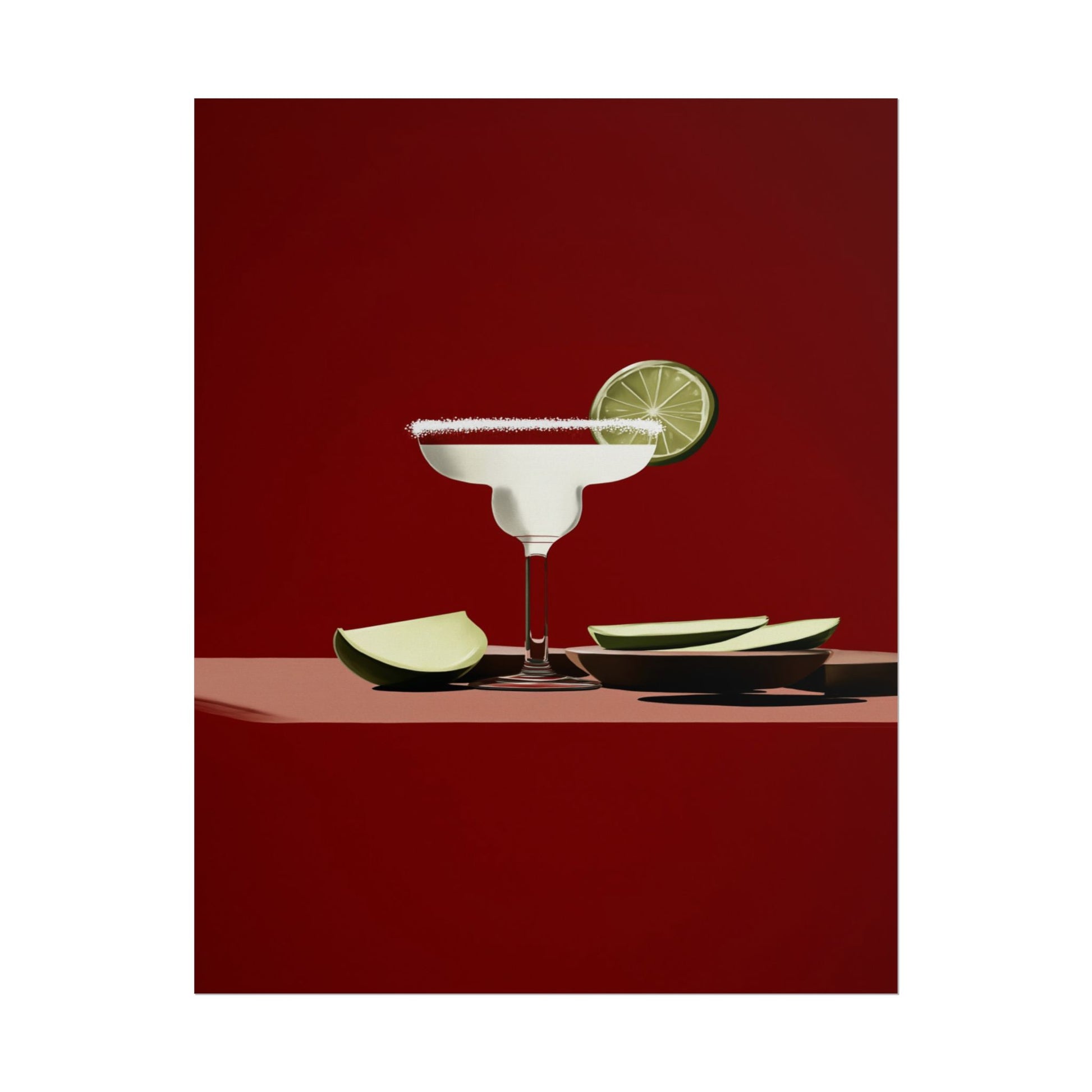 Minimalist illustration of a margarita cocktail with lime slice.