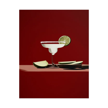 Minimalist illustration of a margarita cocktail with lime slice.