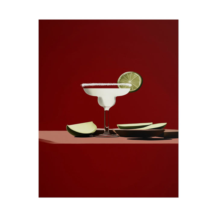 Minimalist illustration of a margarita cocktail with lime slice.
