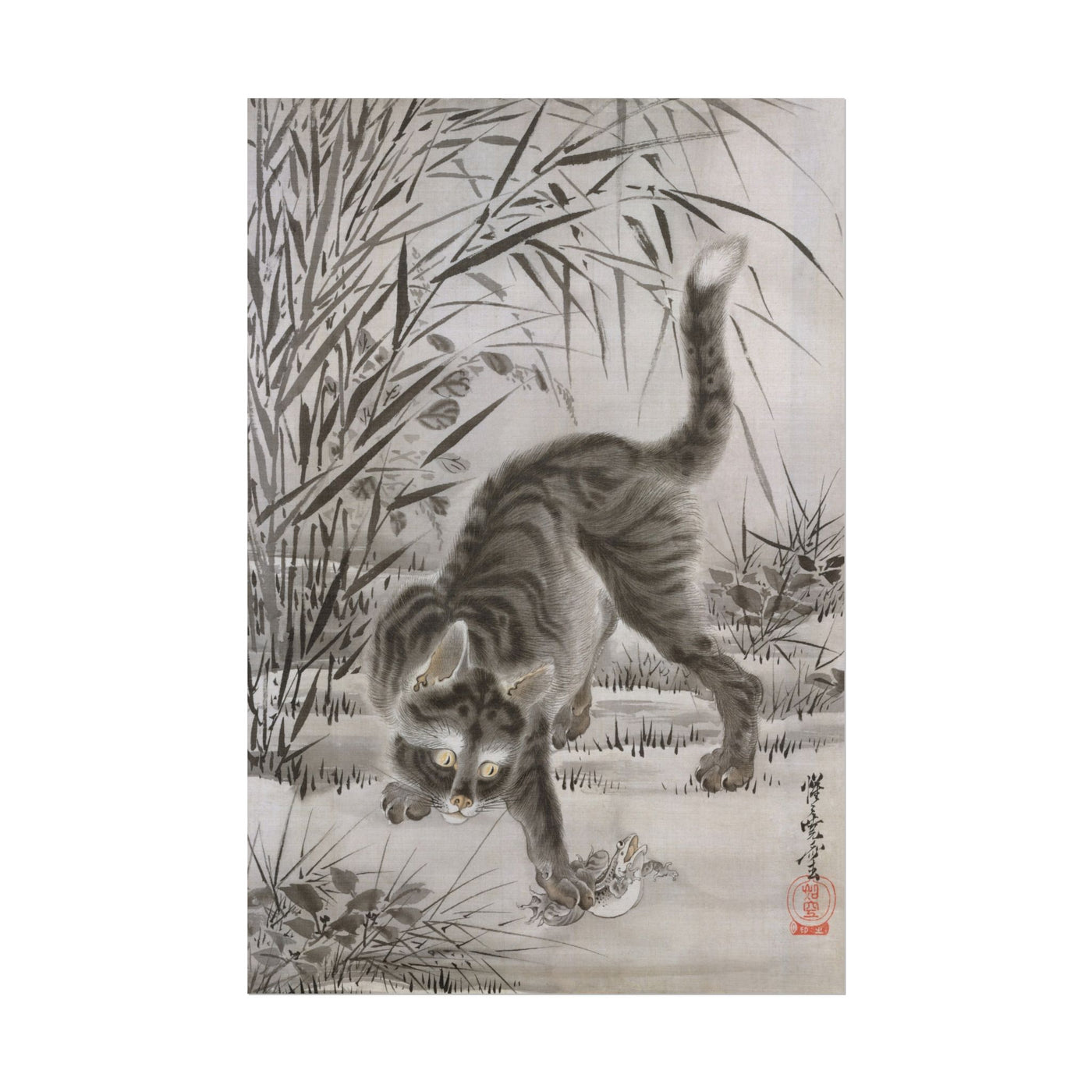 Cat Catching a Frog 12″×18″