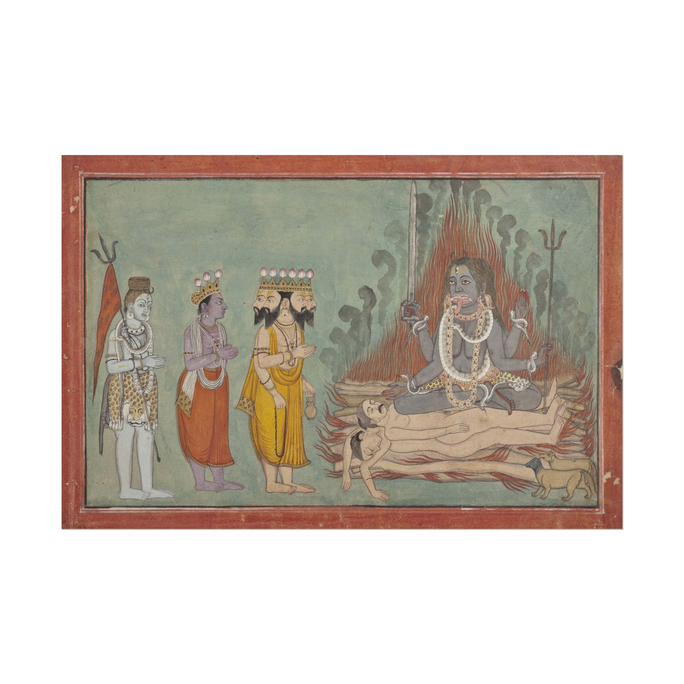 Shiva, Vishnu, and Brahma Adoring Kali 18″×12″