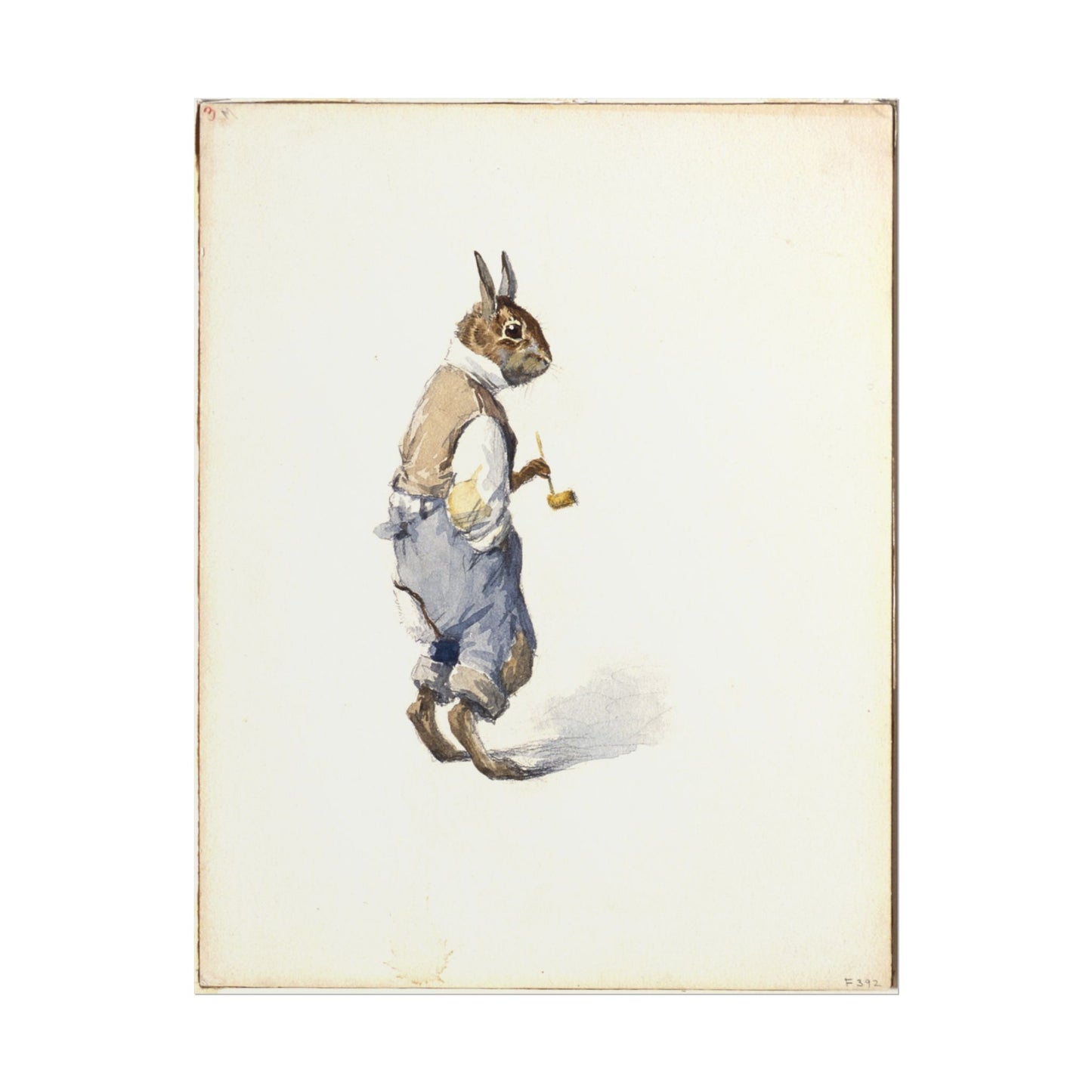 Whimsical watercolor illustration of Br'er Rabbit with pipe.