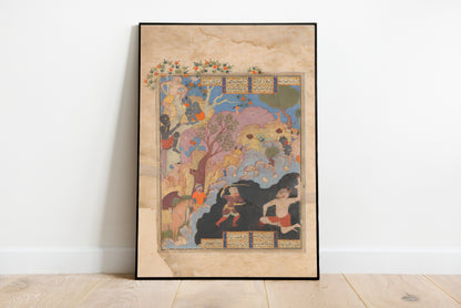 Rustam Slays the White Div poster by Kawase Hasui & Watanabe Shozaburo - Black frame wall art