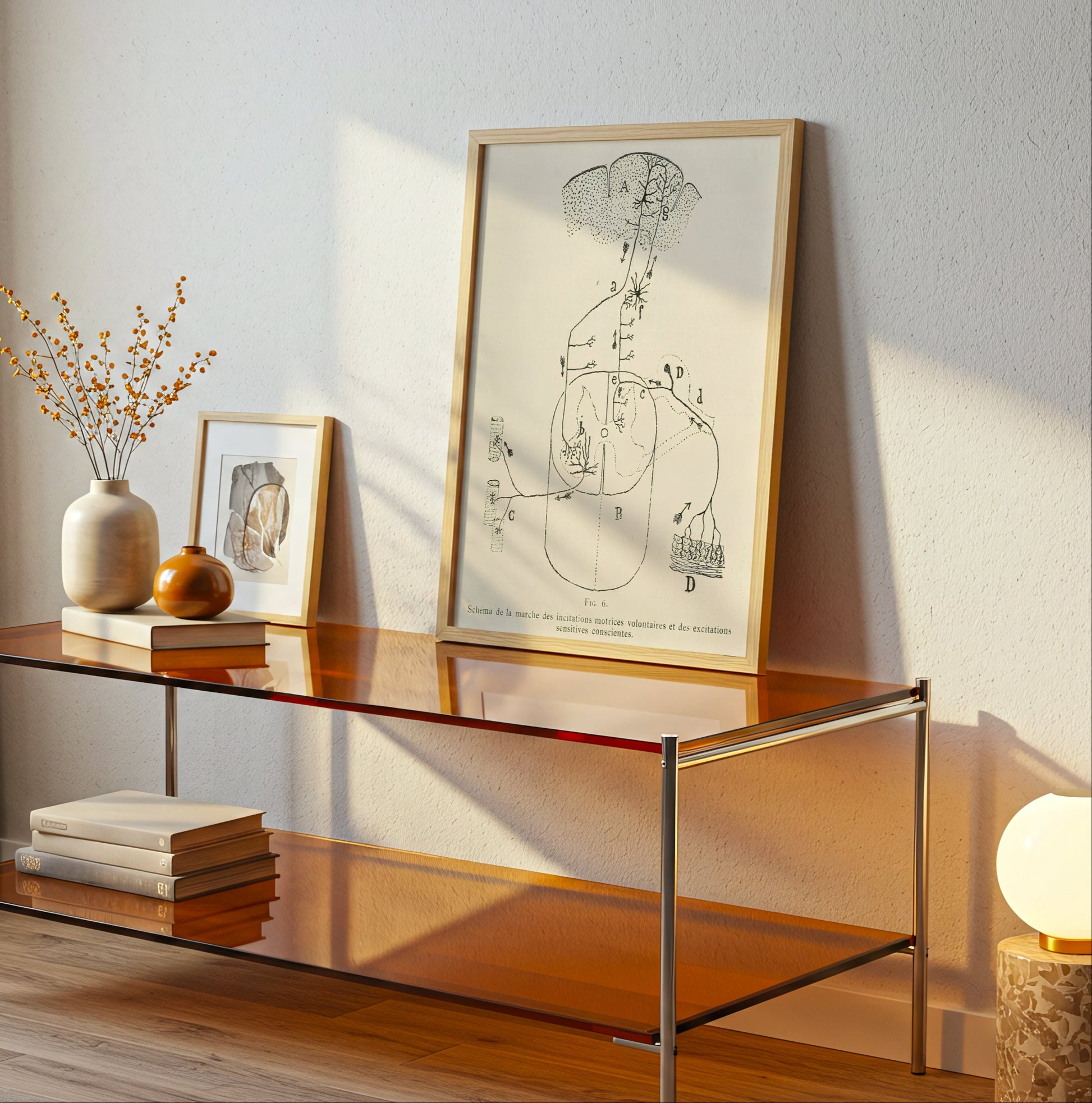 Neuron Drawing poster by Ramon Santiago y Cajal  - Neutral room decor with framed print