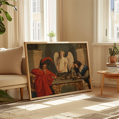 Faust and Mephistopheles playing Chess poster by Frederich August Moritz - Neutral room decor with framed print