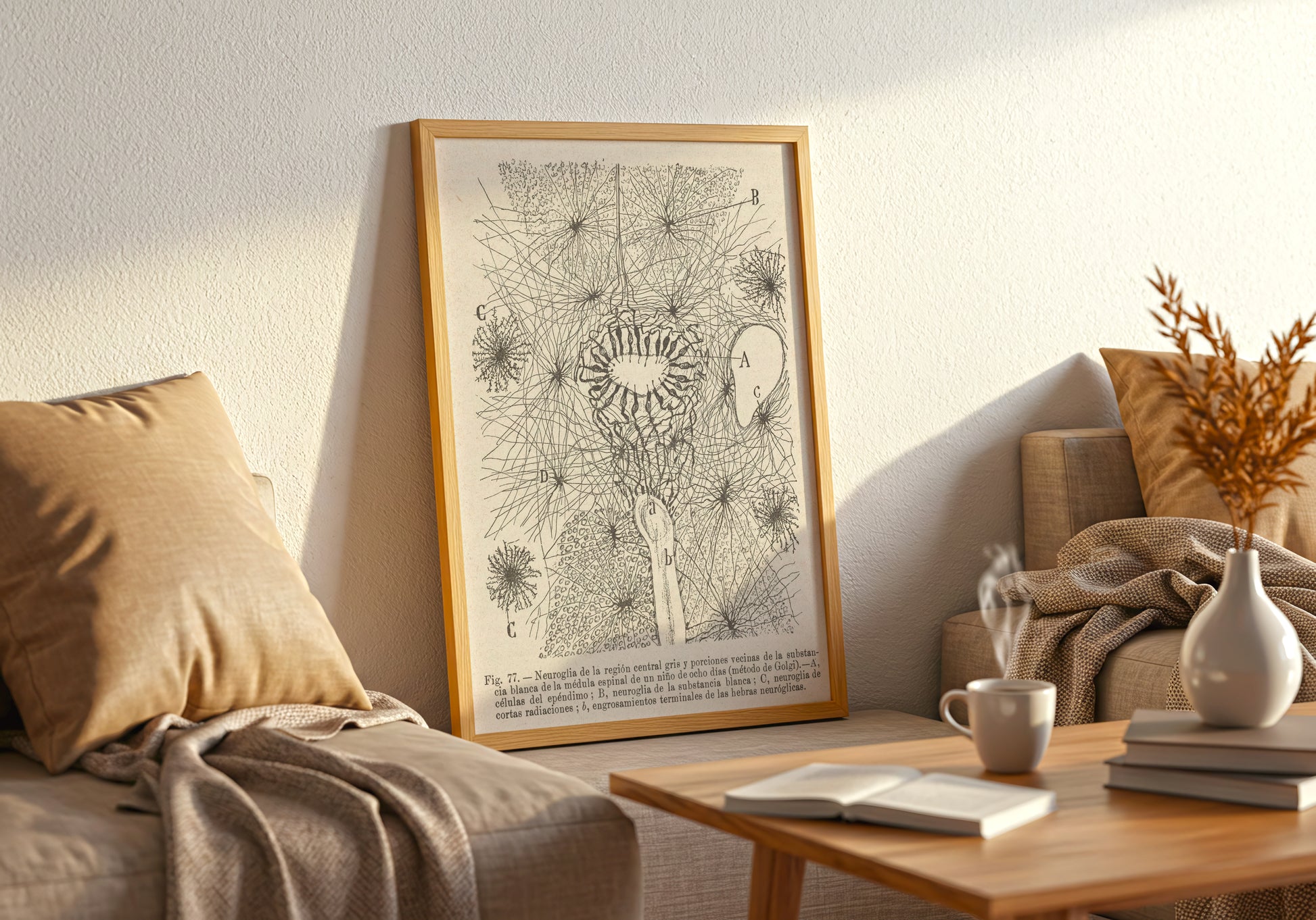 Neuron Drawing poster by Ramon Santiago y Cajal  - Neutral room decor with framed print