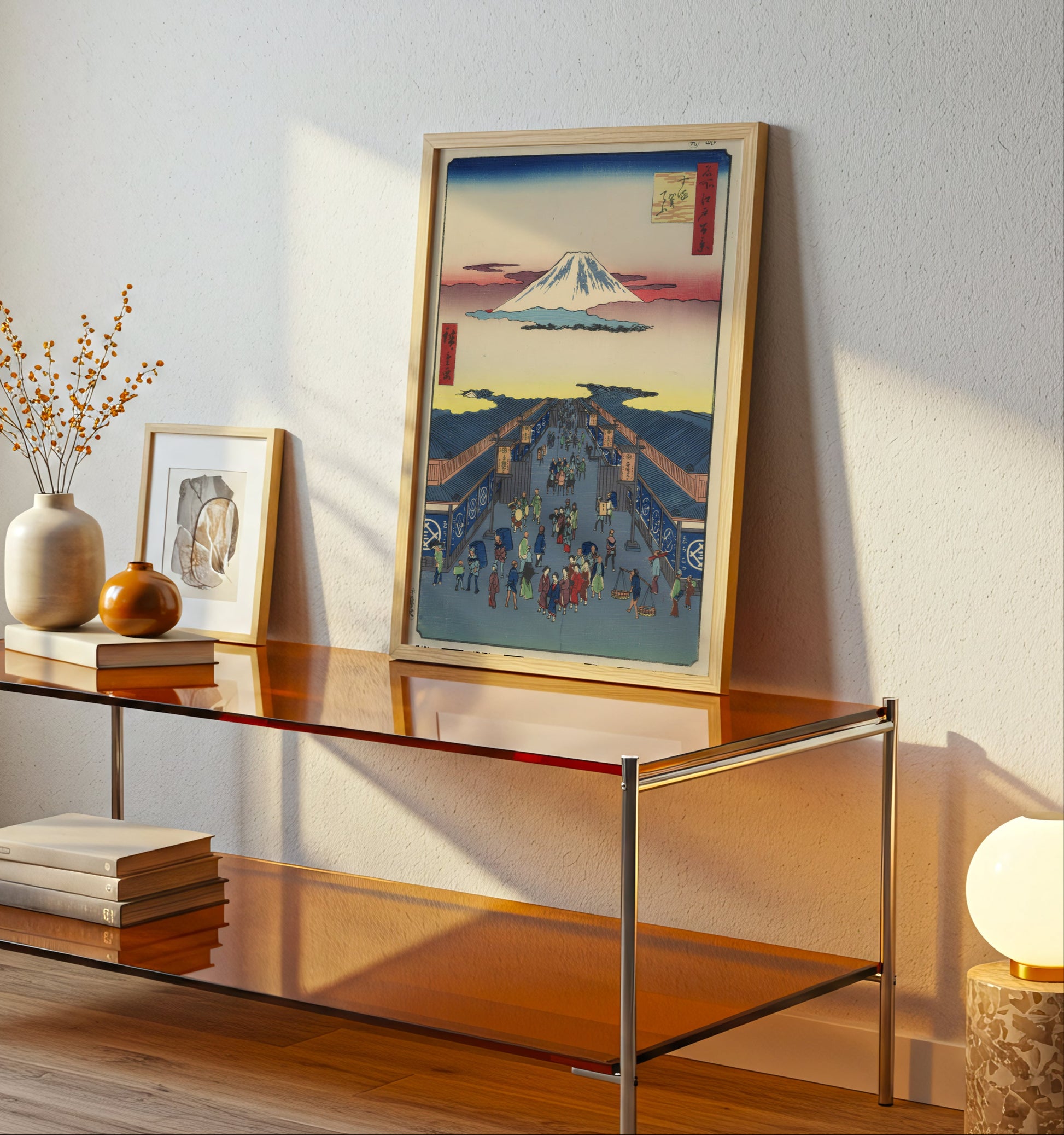 Suruga Street, Views of Edo poster by Utagawa Hiroshige - Neutral room decor with framed print
