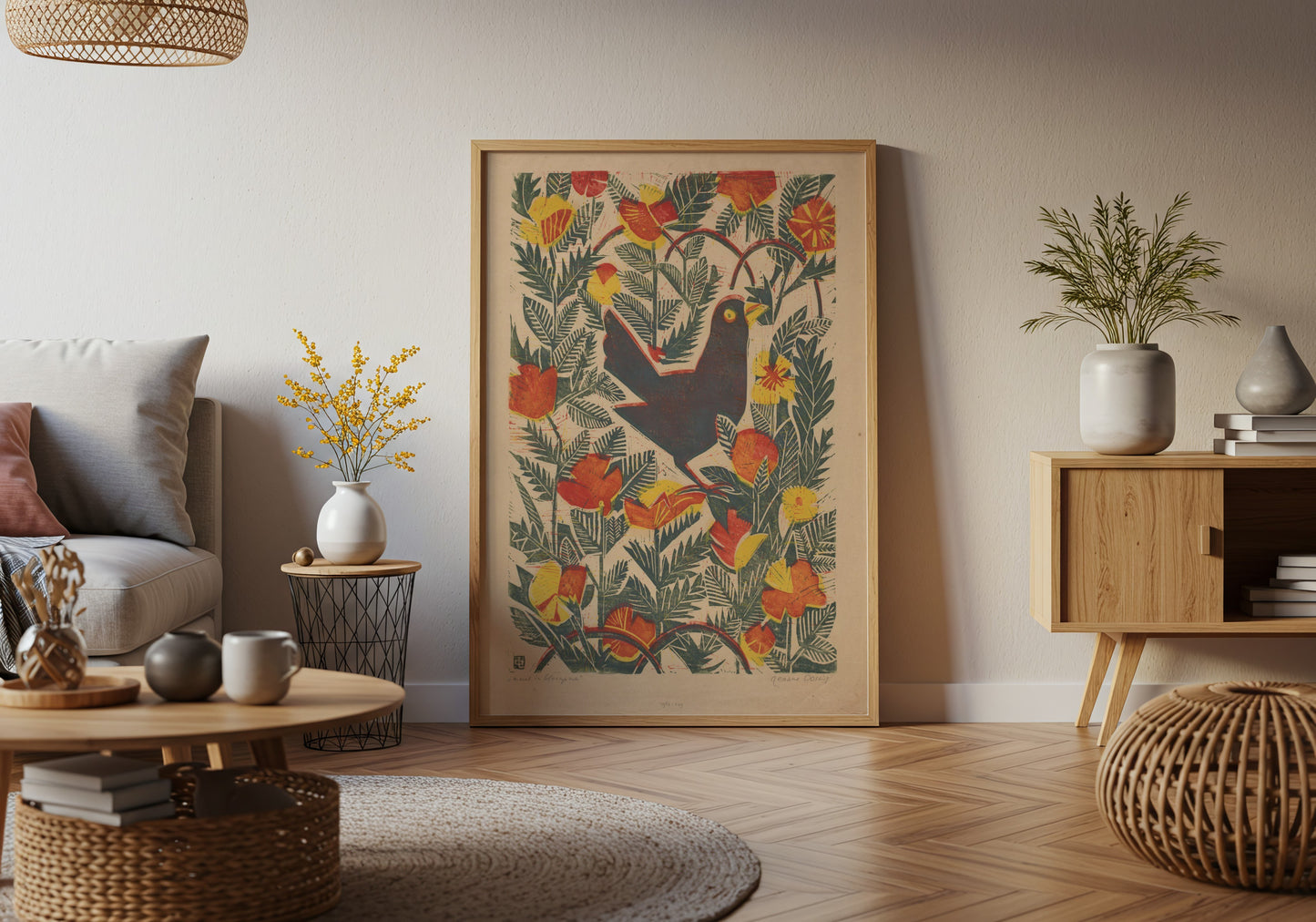 Vibrant Bird and Floral Art Print