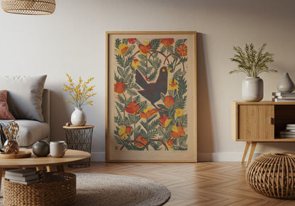 Vibrant Bird and Floral Art Print