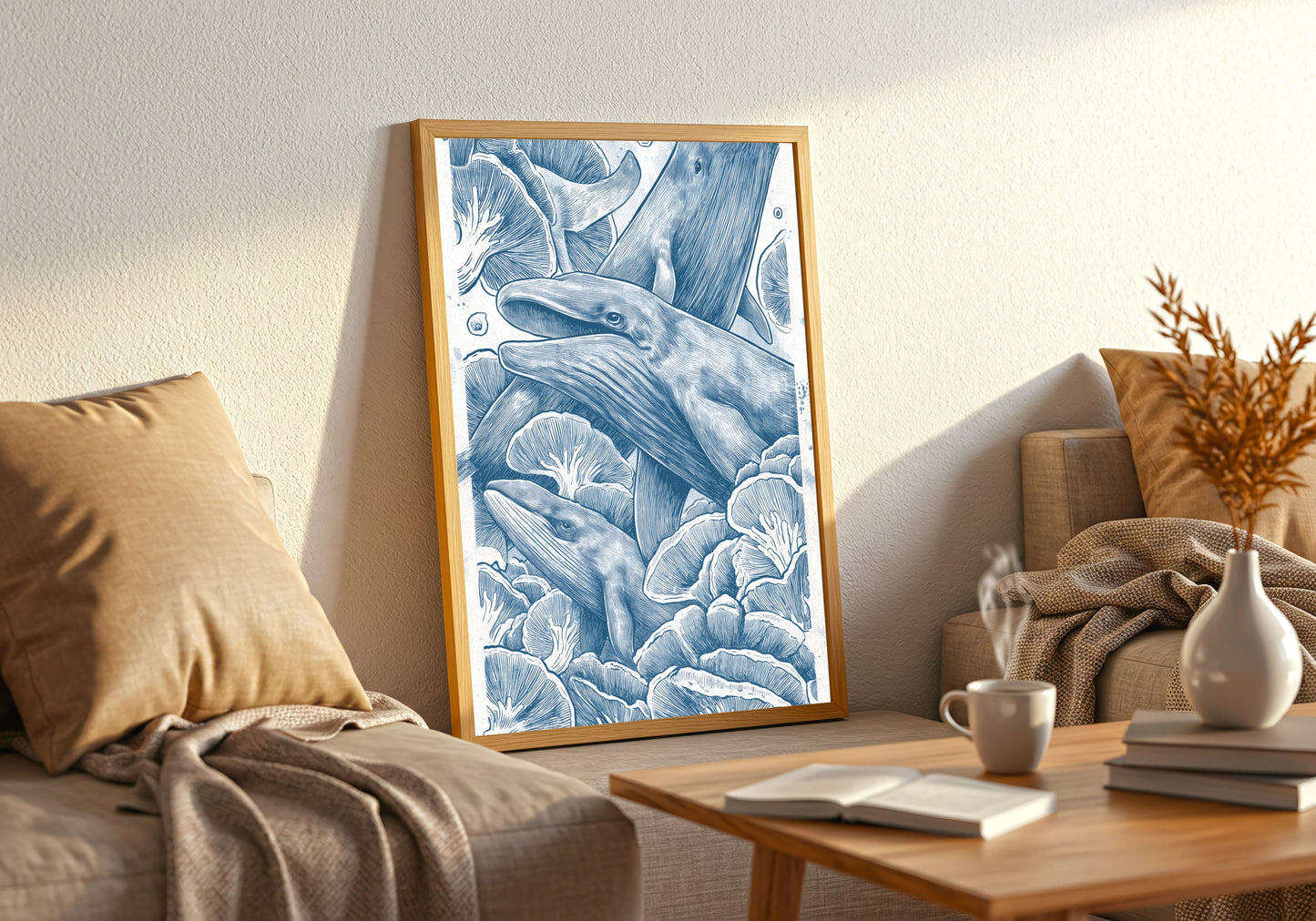 Blue Whales Hand-Drawn