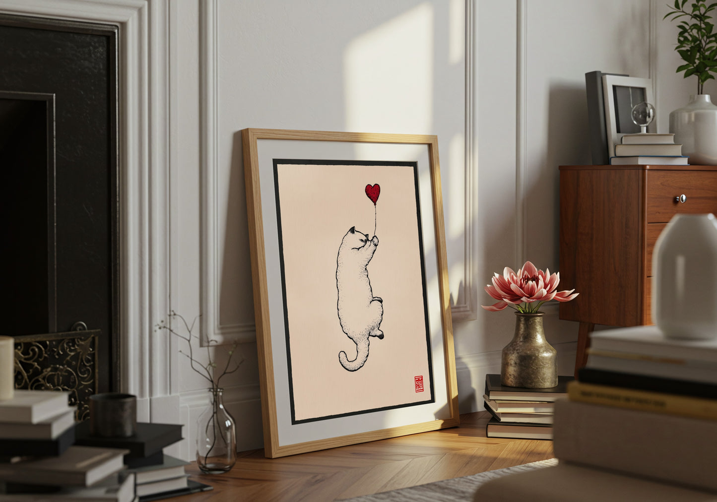 Cat with Heart Balloon