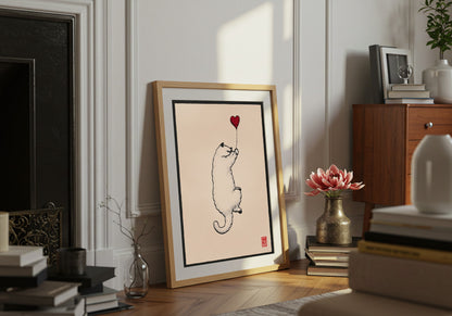 Cat with Heart Balloon