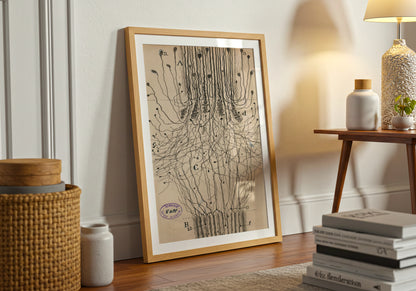 Neuron Drawing poster by Ramon Santiago y Cajal  - Neutral room decor with framed print